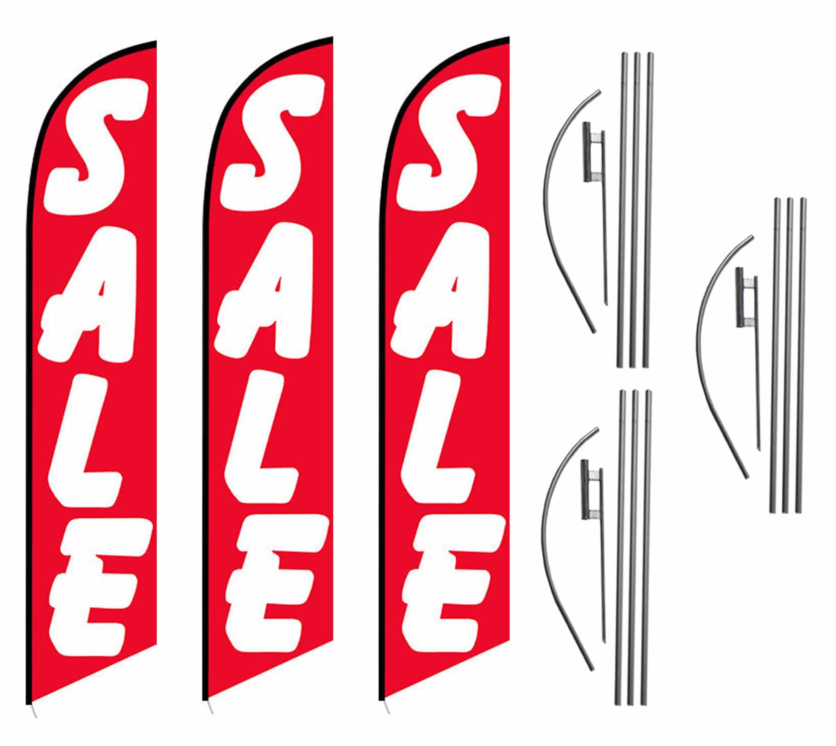 3 Pack Sale Red Feather Flag Kits (3 Flags + 3 Pole Kits + 3 Ground Spikes)