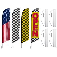 Retail Feather Flag Multi Package – Pack of 4 with Pre-Curved Poles & Ground Spike