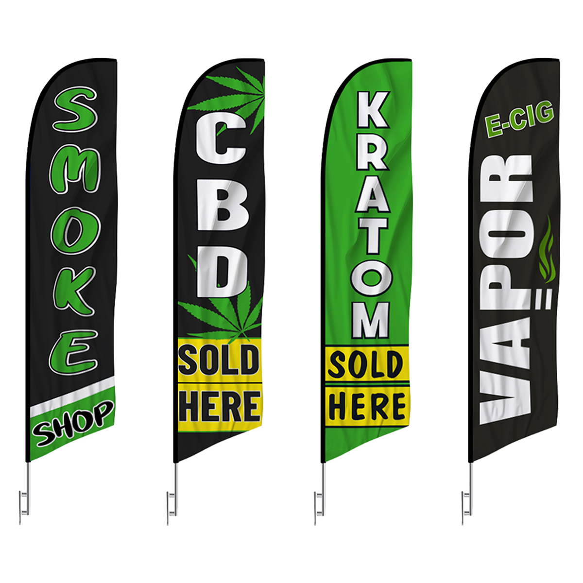 4-Pack Smoke Shop Advertising Feather Flags | with Poles and Ground Spikes