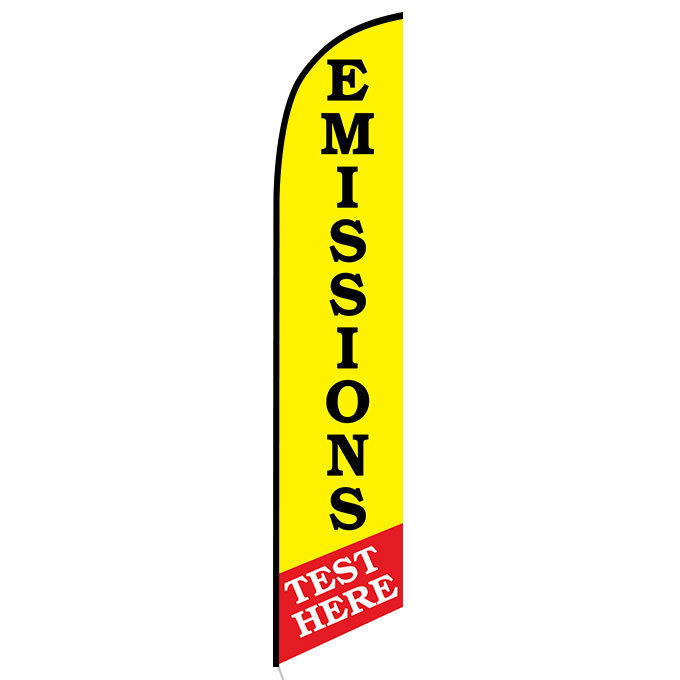 Emissions Test Here feather flag