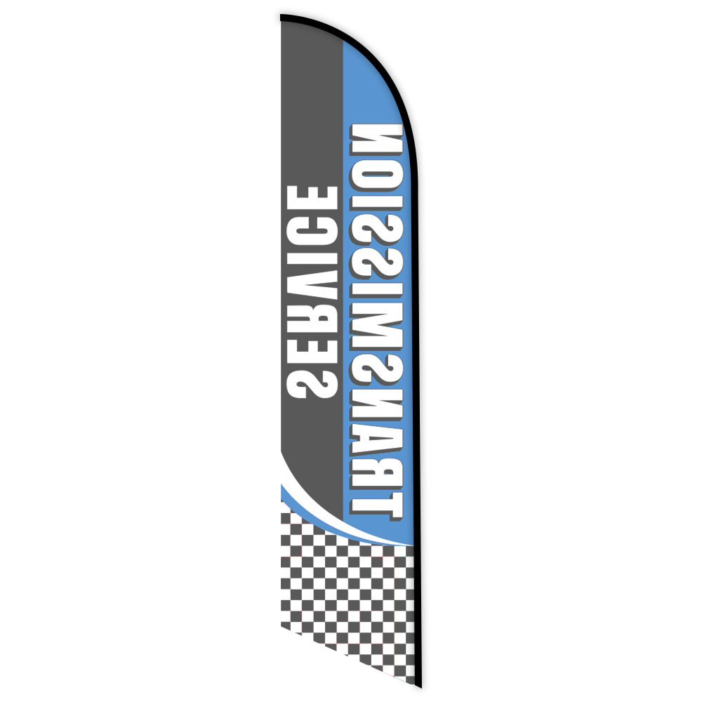 transmission service blue checkered feather flag back of flag