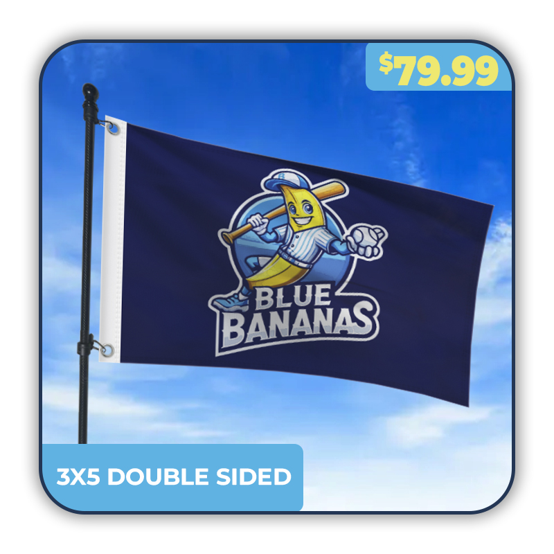 3x5 custom double sided flag with Blue Bananas logo — premium heavy-duty polyester for vivid, long-lasting designs.