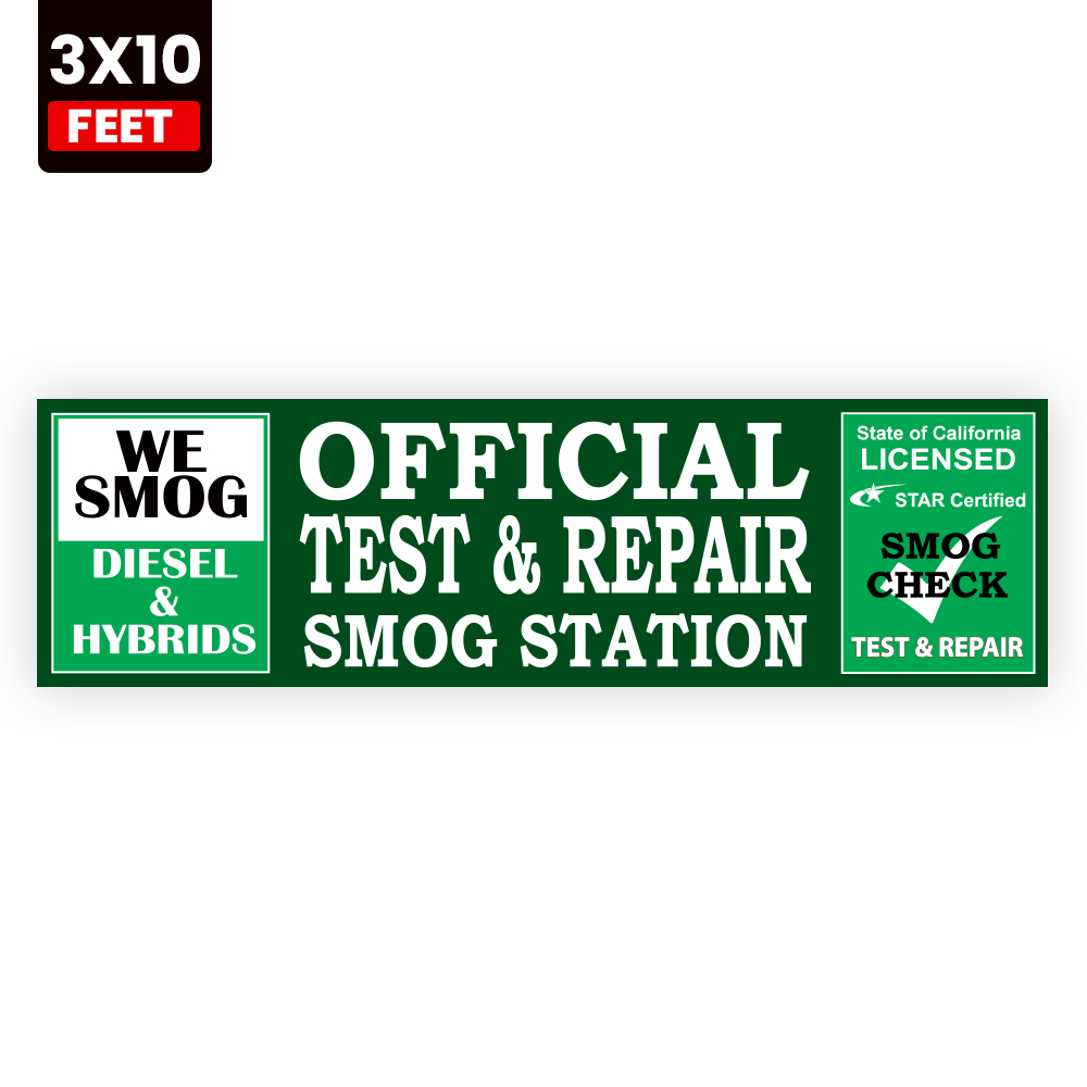 Green official test and repair smog station 3x10 vinyl banner