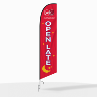 Jack in the Box Open Late Feather Flag with Ground Spike