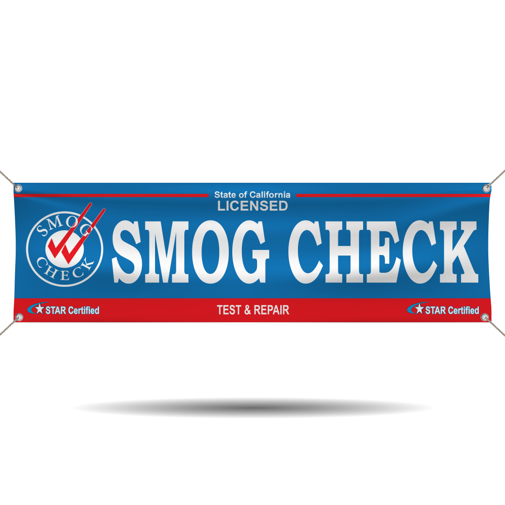 Licensed STAR Smog Check Test and Repair vinyl banner for certified smog stations