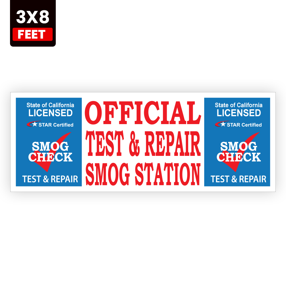 Official STAR Certified Test and Repair Smog Station 3x8 vinyl banner for auto repair shops