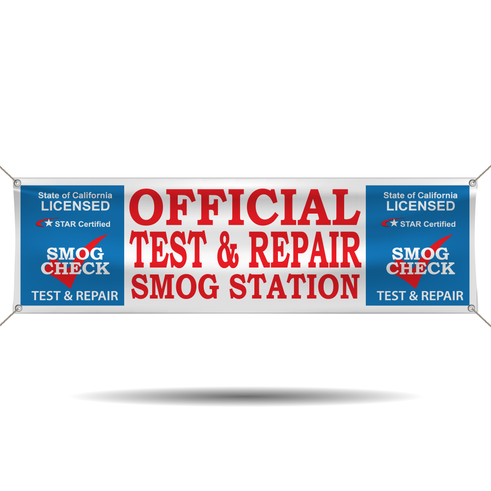 Official STAR Certified Test and Repair Smog Station vinyl banner for California licensed smog stations