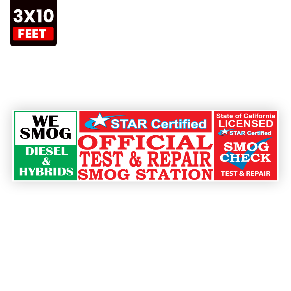 Official Test and Repair Smog Station 3x10 vinyl banner for licensed smog check facilities