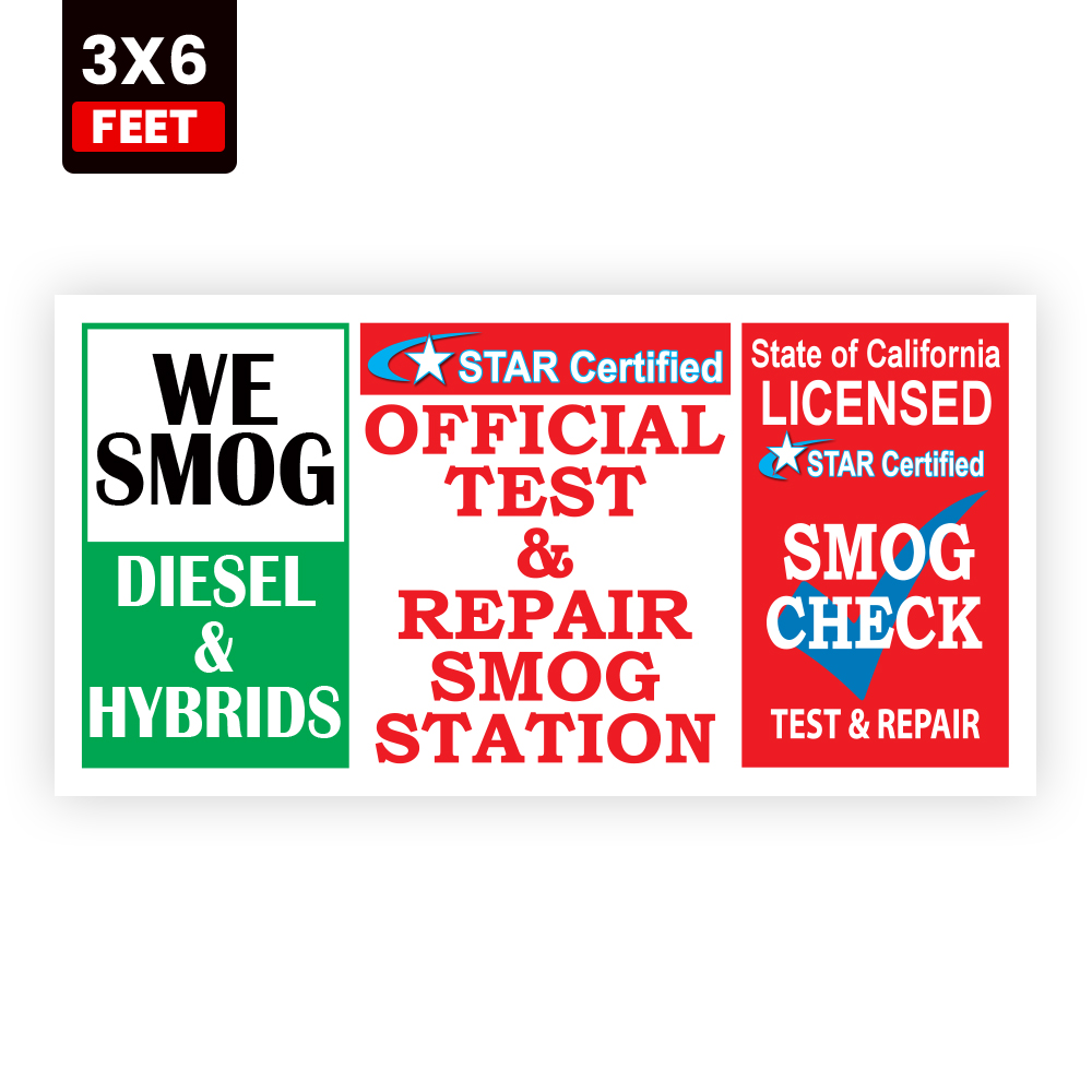 Official Test and Repair Smog Station 3x6 vinyl banner for diesel and hybrid vehicles
