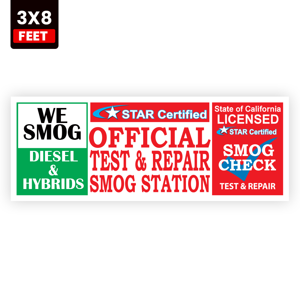 Official Test and Repair Smog Station 3x8 vinyl banner for diesel and hybrid smog checks