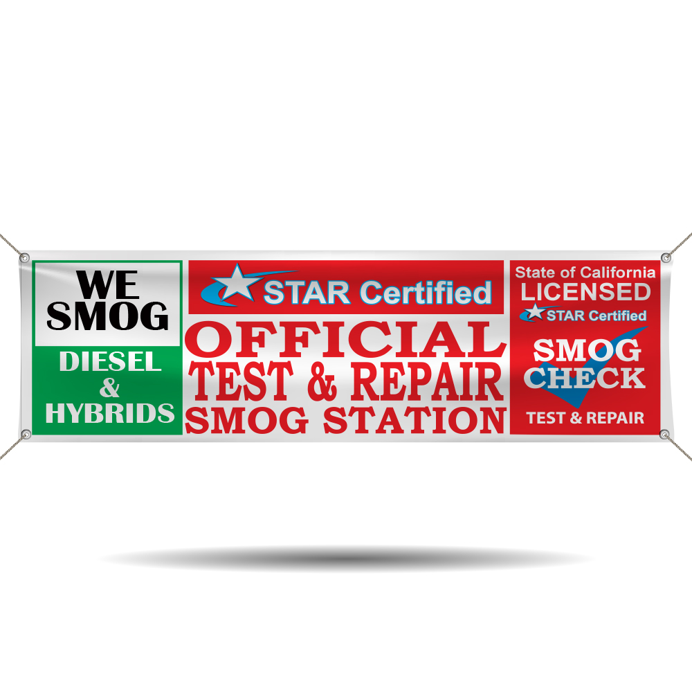 Official Test and Repair Smog Station vinyl banner for diesel and hybrid smog services