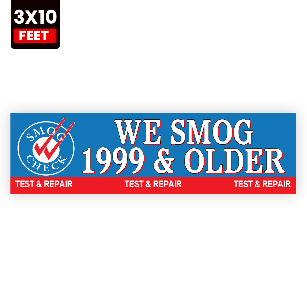 Smog Check for 1999 and Older Vehicles 3x10 vinyl banner for emissions testing locations
