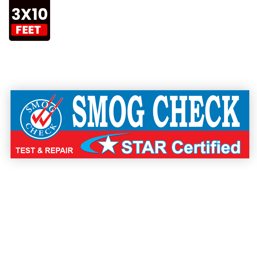 STAR Certified Smog Check Test and Repair 3x10 vinyl banner for licensed smog stations