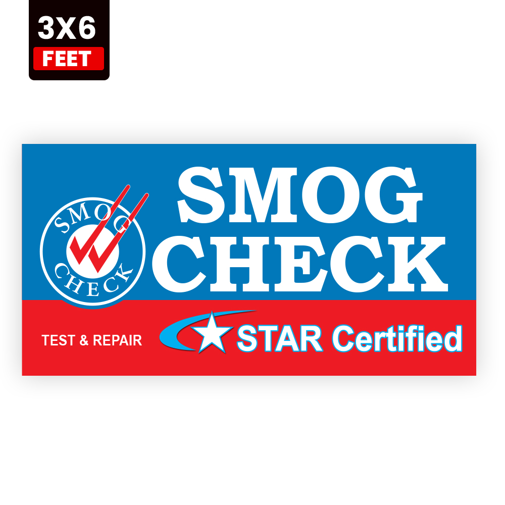STAR Certified Smog Check Test and Repair 3x6 vinyl banner for auto repair shops