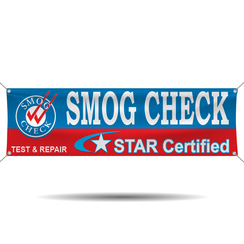 STAR Certified Smog Check Test and Repair vinyl banner for certified smog stations