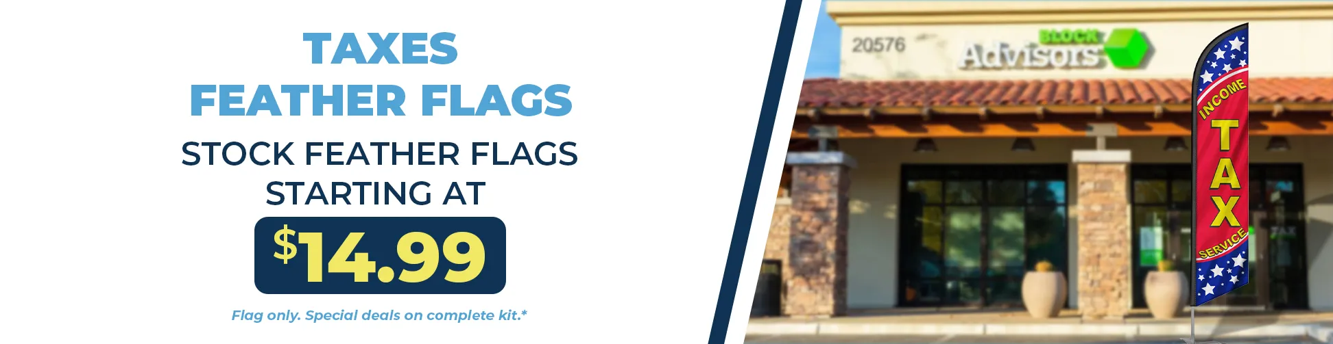 Tax preparation office using feather flags for outdoor advertising
