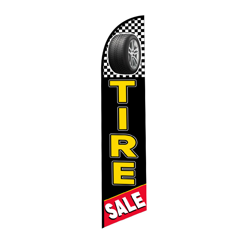 Tire Sale feather flag for auto shops and car dealerships with yellow and red design
