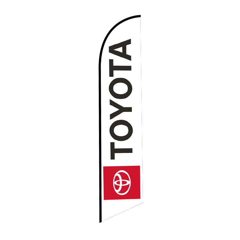 White Toyota feather flag with red logo for car dealership advertising